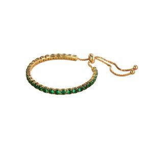 Timeless Green 4mm CZ 18K Gold Plated Tennis Bolo Slide Bracelet